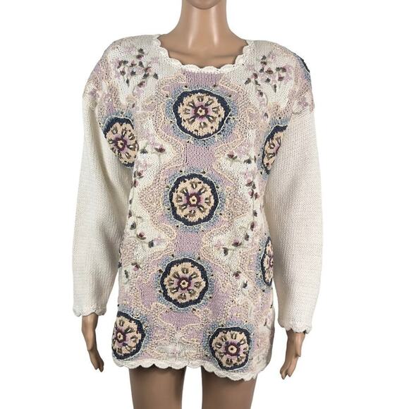 Vintage Jennifer Reed Handmade Knit Granny Cottage Core Sweater (M) - Picture 1 of 11